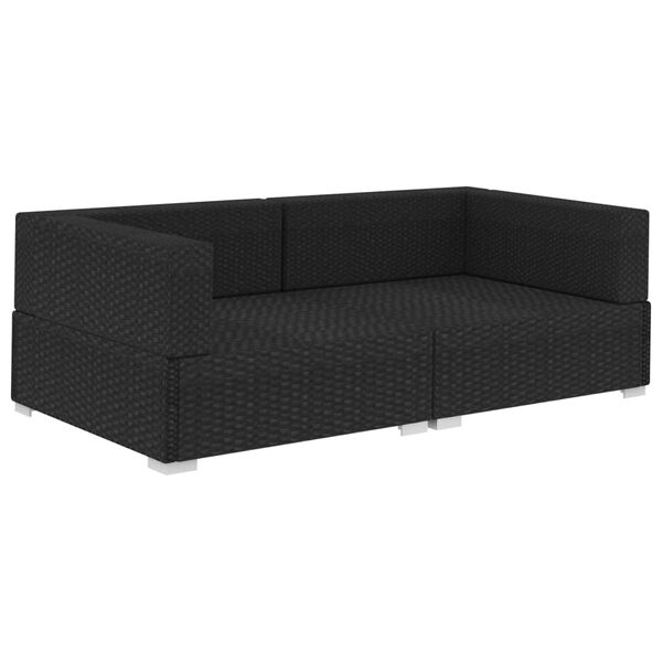 vidaXL Corner Seat Set of 2 Black PE rattan 27.6x27.6x21.3 in Modular