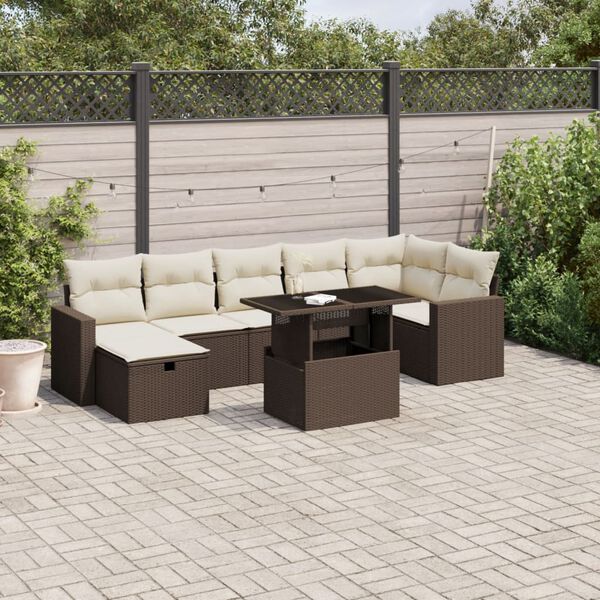 vidaXL Garden Sofa Set Brown PE rattan Large Adjustable Armrests