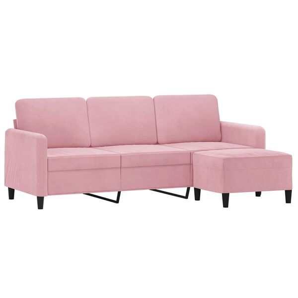 vidaXL 3-Seater Sofa with Footstool Pink 70.9" Velvet