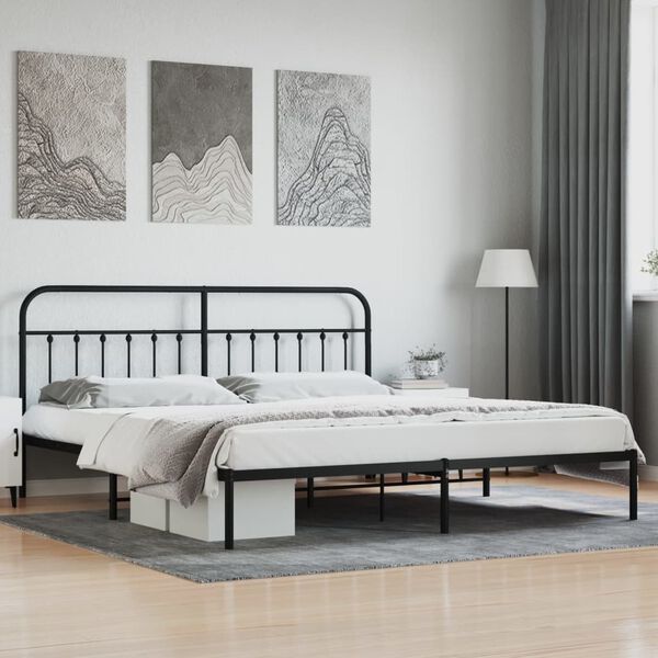 vidaXL Bed Frame Black Powder-Coated Steel Double Industrial Bed Frame