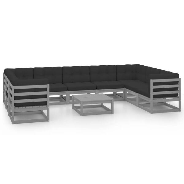 vidaXL Garden Lounge Set Grey Solid pinewood, fabric (100% polyester)
