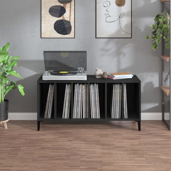 vidaXL Record Cabinet Black Engineered wood, metal Medium Record Cabinet