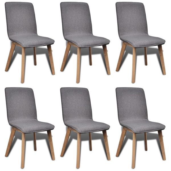 vidaXL Dining Chair Set of 6 Dark grey Polyester and Oak wood Standard