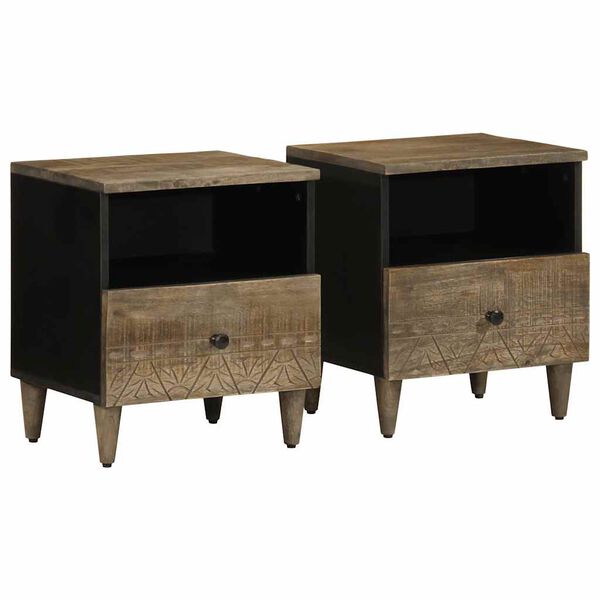 vidaXL Bedside Cabinet Set of 2 Light Grey Solid Mango Wood