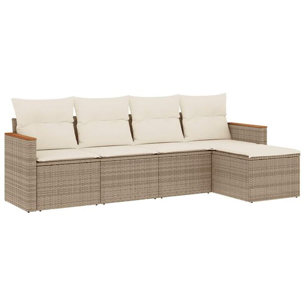 vidaXL Garden Sofa Set Beige PE rattan 5 Piece Set Modular