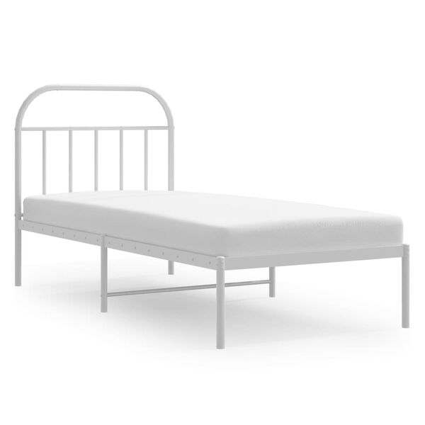 vidaXL Bed Frame White Powder-Coated Steel Twin Bed Frame Rectangular