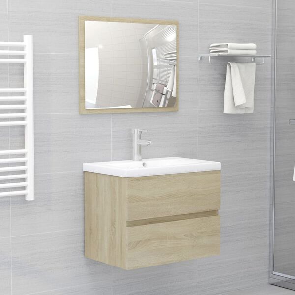 vidaXL Bathroom Furniture Set Sonoma oak, White Engineered wood, Ceramic