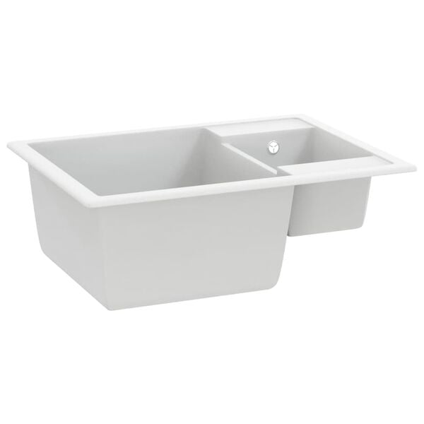 vidaXL Kitchen Sink with Overflow Hole Double Basins White Granite