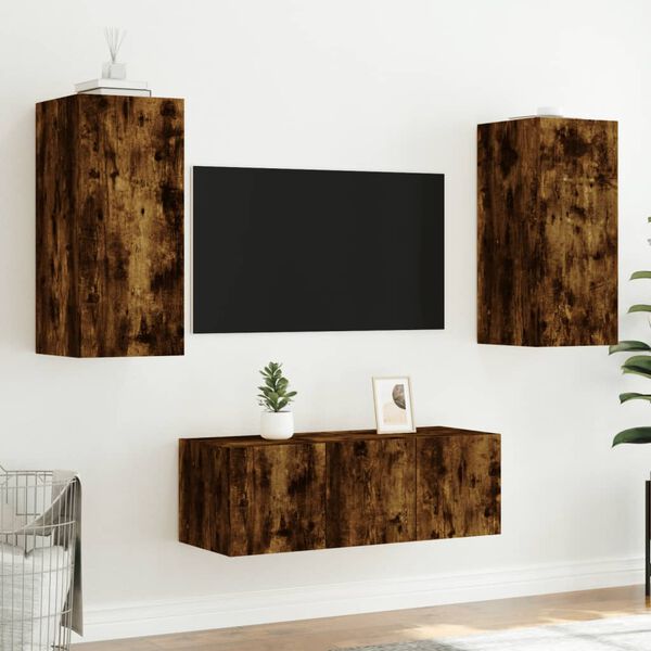 vidaXL TV Wall Unit Smoked Oak Engineered Wood