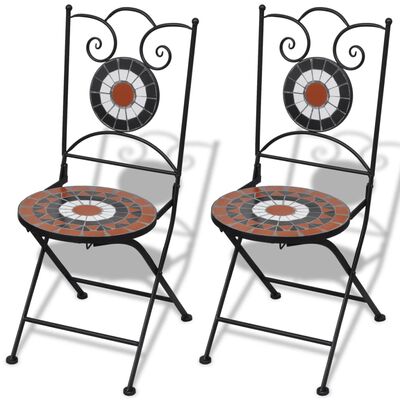 vidaXL Folding Bistro Chairs 2 pcs Ceramic Terracotta and White
