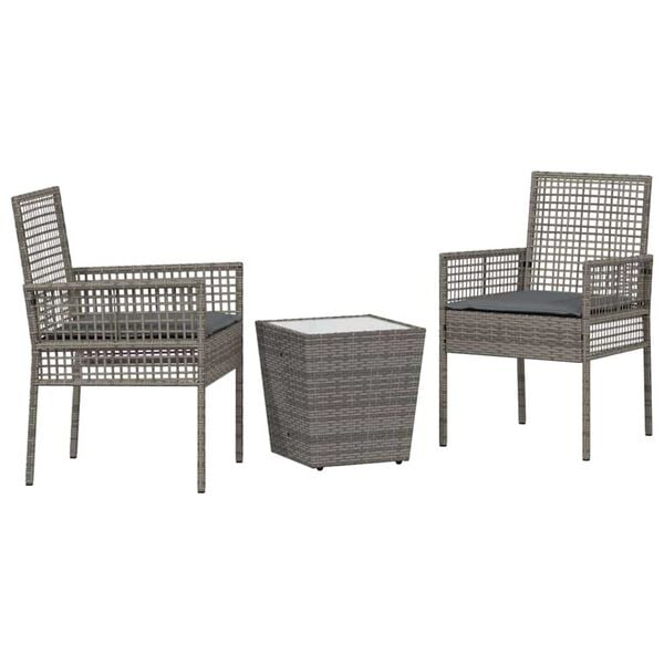 vidaXL Garden Bistro Set 3 pcs Grey Poly Rattan