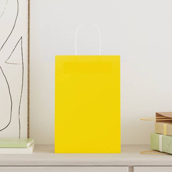 vidaXL Paper Bags 50 pcs with Handles Yellow 21x11x31 cm
