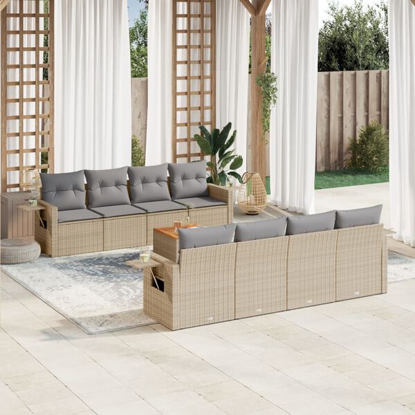 vidaXL Garden Sofa Set Beige PE Rattan 9 Piece Modular Garden Sofa Set