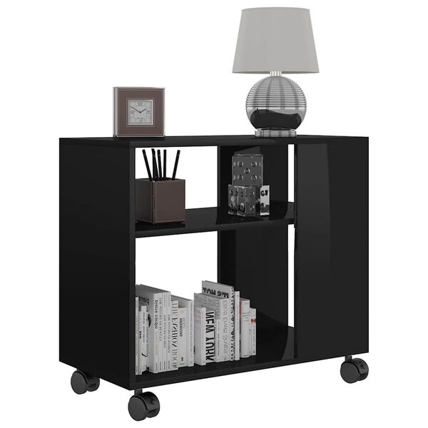 vidaXL Side Table High gloss black Chipboard Standard Rollable