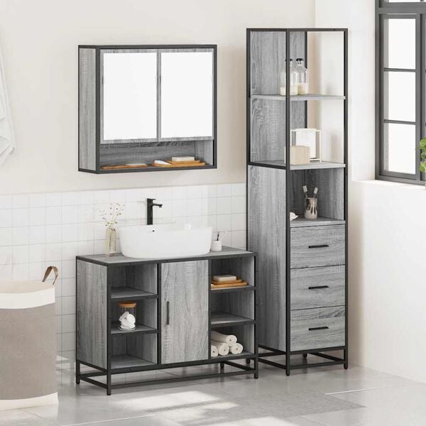 vidaXL Bathroom Furniture Set Grey Sonoma Engineered wood, metal Medium