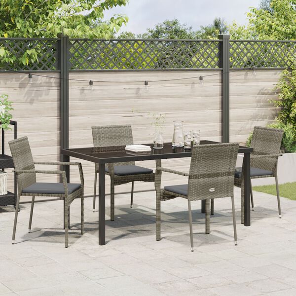 vidaXL Garden Dining Set with Cushion 5 pcs Grey Poly Rattan