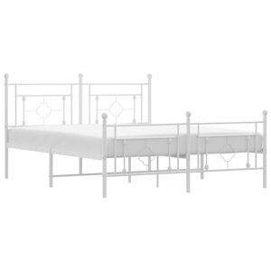 vidaXL Metal Bed Frame without Mattress with Footboard White 63"x78.7"