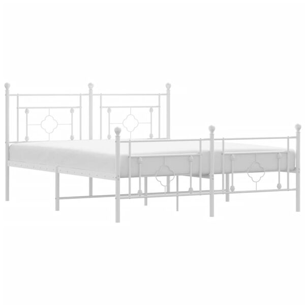 vidaXL Metal Bed Frame without Mattress with Footboard White 63"x78.7"