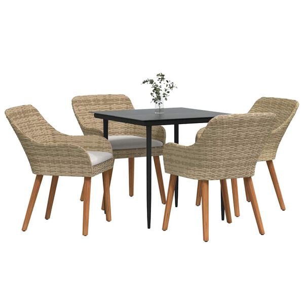 vidaXL Garden Dining Set with Cushion 5 pcs Beige Poly Rattan