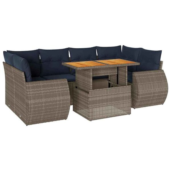 vidaXL 7 Piece Patio Sofa Set with Cushions Gray Poly Rattan