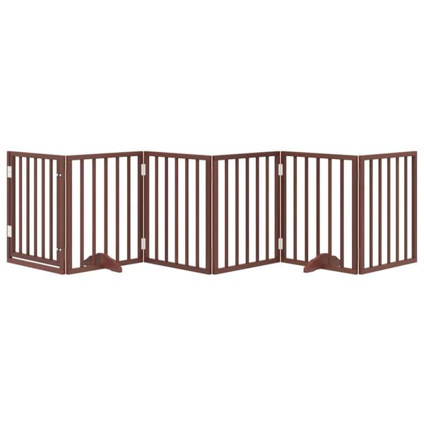 vidaXL Dog Gate with Door Foldable 6 Panels Brown 118.1 " Poplar Wood