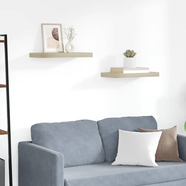 vidaXL Wall Shelf Set of 2 Oak Honeycomb MDF, metal 19.7x9.1x1.5 in