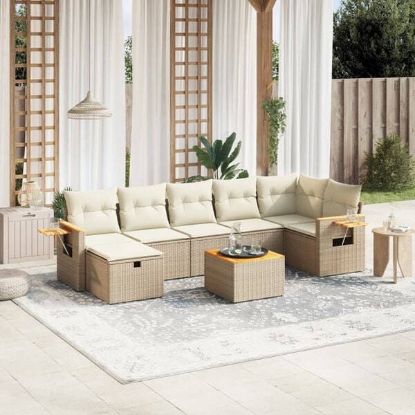 vidaXL Garden Sofa Set Beige Poly Rattan 7 Seater Removable Covers
