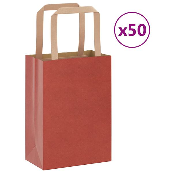 vidaXL Paper Bags 50 pcs with Handles Red 15x8x21 cm
