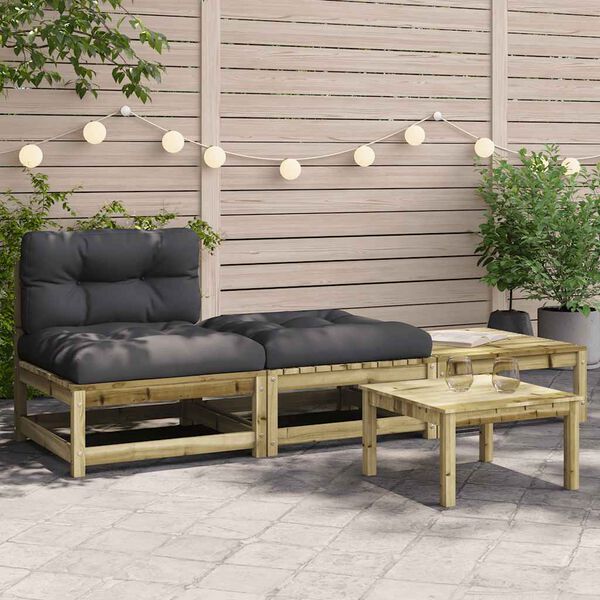 vidaXL Patio Sofa Armless with Cushions and Footstools