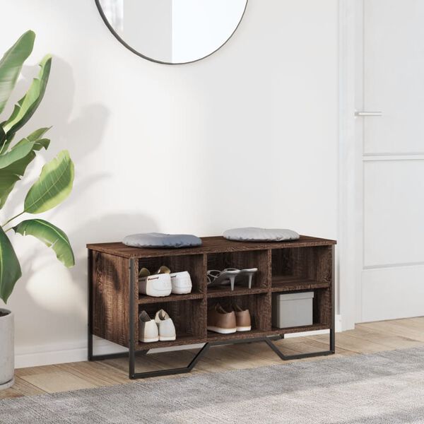 vidaXL Shoe Cabinet Brown Oak Engineered Wood, Metal Medium Shoe Cabinet