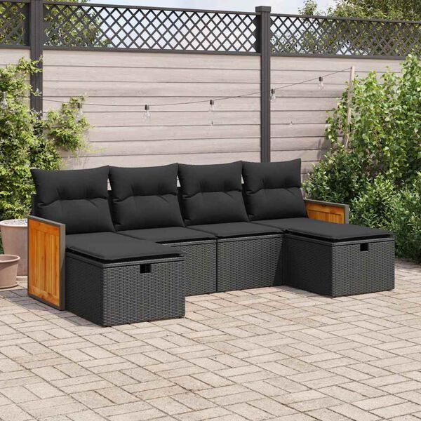 vidaXL Garden Sofa Set Black PE rattan, powder-coated steel, acacia wood