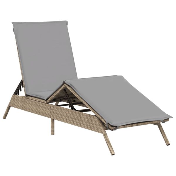 vidaXL Sun Lounger Beige, Light Grey Poly Rattan, Powder-Coated Steel