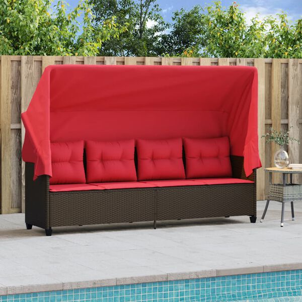 vidaXL Sun Lounger Brown PE Rattan Large Removable Covers Sun Lounger