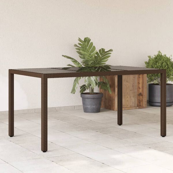 vidaXL Garden Table Brown Poly rattan, powder-coated steel, tempered glass