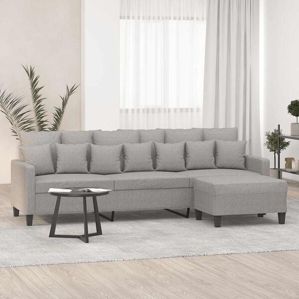 vidaXL 3-Seater Sofa with Footstool Light Gray 82.7" Fabric
