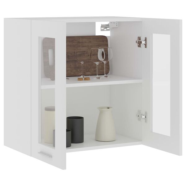 vidaXL Hanging Glass Cabinet White Engineered Wood, Glass Compact