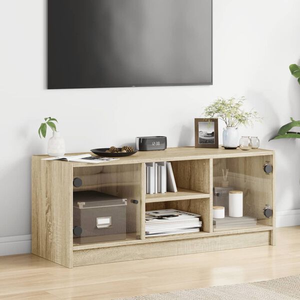 vidaXL TV Cabinet Sonoma oak Engineered wood, glass 40.2 x 14.6 x 16.5 in