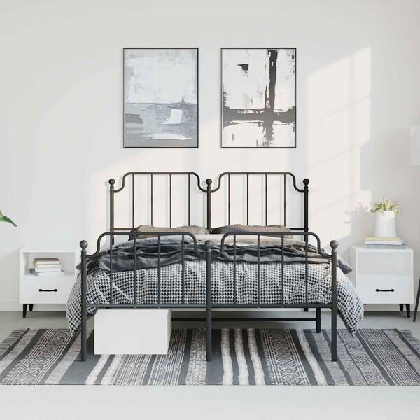 vidaXL Bed Frame Black Powder-Coated Steel Full Bed Frame Rectangular