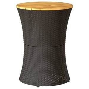 vidaXL Garden Side Table Black PE rattan, powder-coated steel, acacia wood