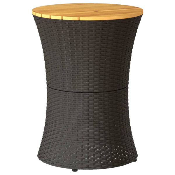 vidaXL Garden Side Table Black PE rattan, powder-coated steel, acacia wood