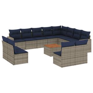 vidaXL 13 Piece Patio Sofa Set with Cushions Gray Poly Rattan