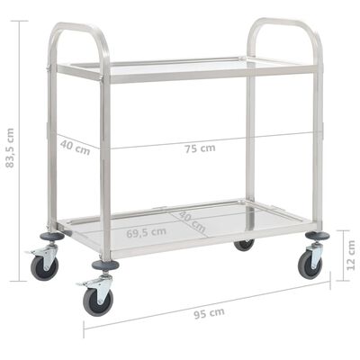 vidaXL 2-Tier Kitchen Trolley 37.4"x17.7"x32.9" Stainless Steel