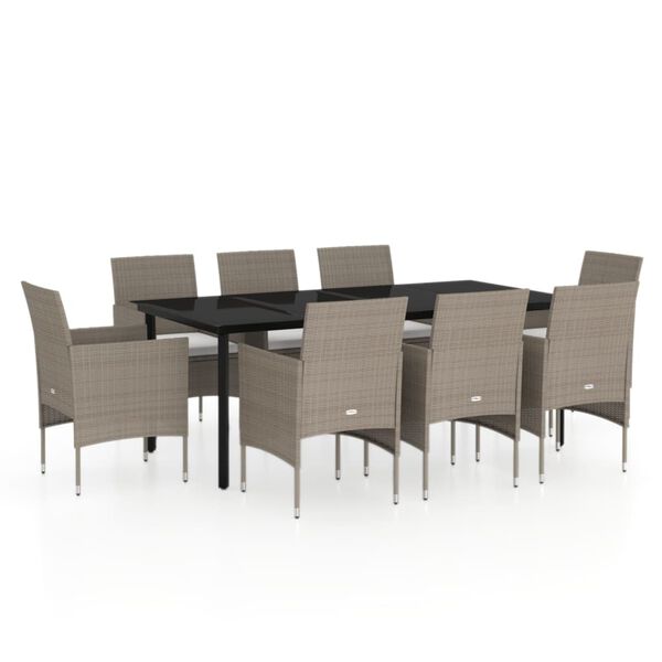 vidaXL Garden Dining Set Beige PE rattan, powder-coated steel, glass Large