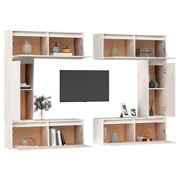 vidaXL TV Cabinet Set of 6 White Solid Pine Wood TV Cabinet