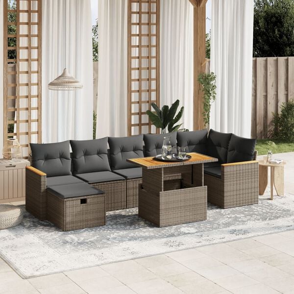 vidaXL Garden Sofa Set Grey PE Rattan, Powder-coated Steel, Acacia wood