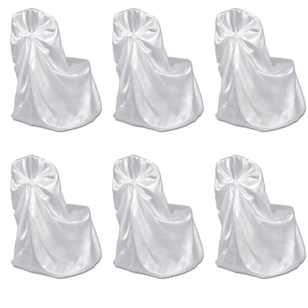 vidaXL Chair Cover Set of 6 White Satin Polyester Universal fit