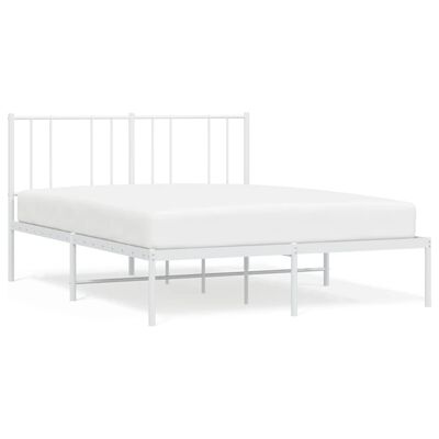 vidaXL Metal Bed Frame with Headboard White 59.8"x78.7"