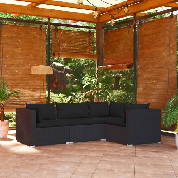 vidaXL Garden Lounge Set Black PE rattan, Powder-coated steel Large