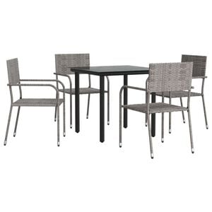vidaXL Garden Dining Set Grey and Black Poly Rattan, Steel, Tempered Glass