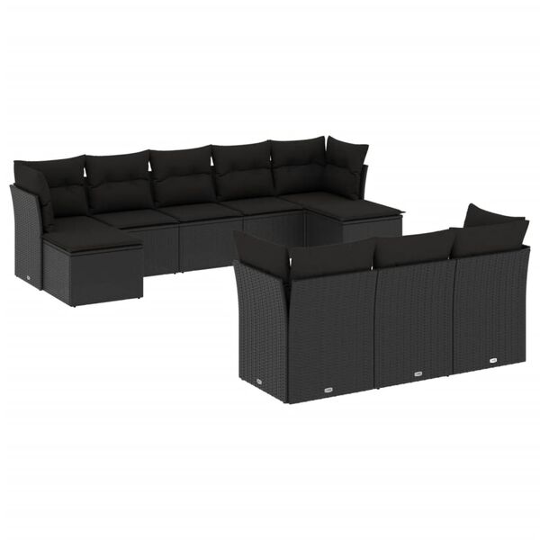vidaXL Garden Sofa Set Black PE rattan, powder-coated steel Large